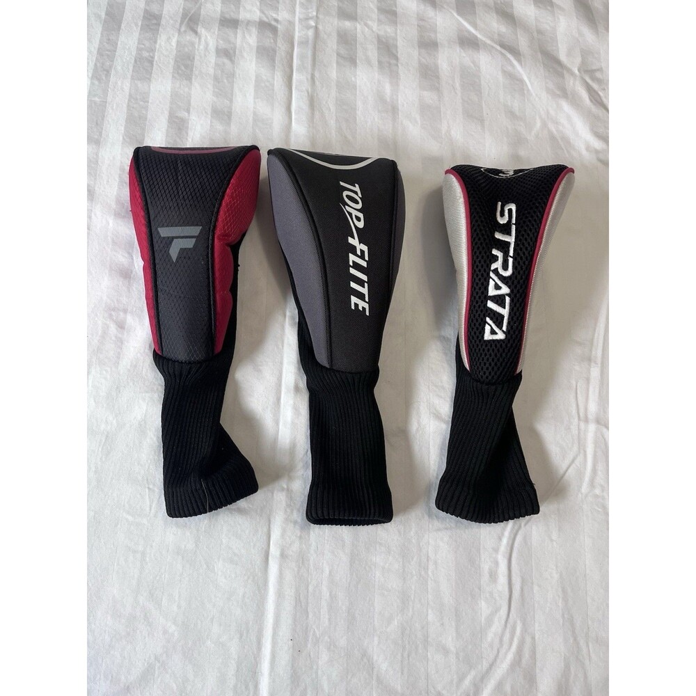 Top Flite Strata Golf 3 Wood Headcover Sock Black Red Grey Lot Of 3 Set